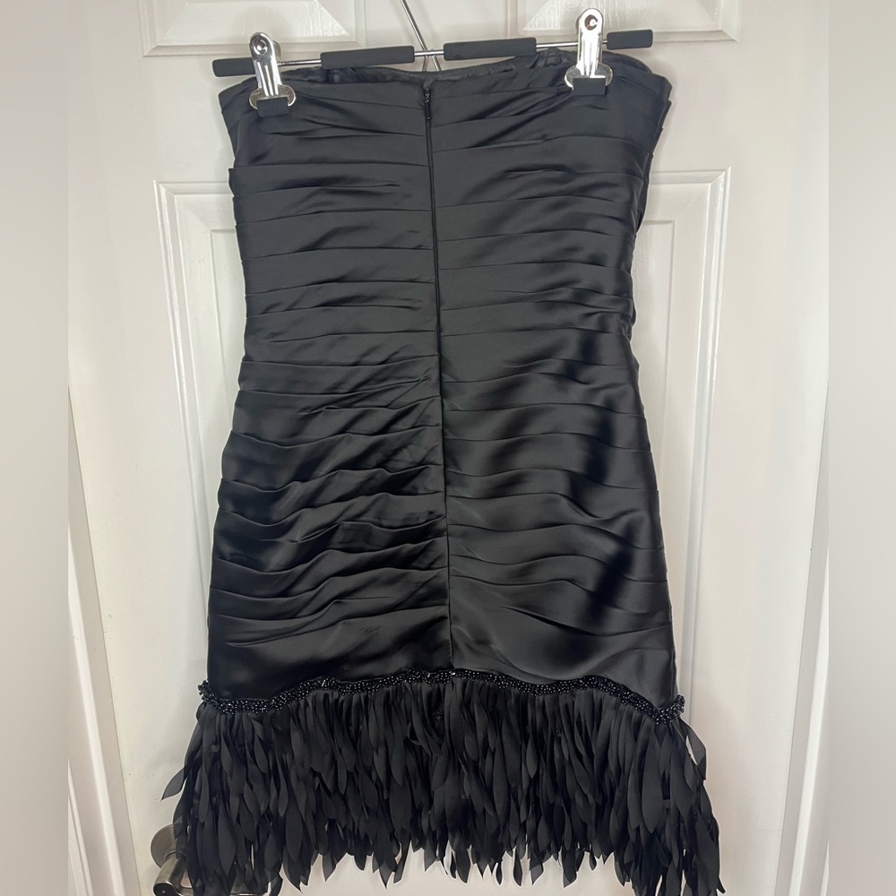 Js Collections Strapless Black Fringe Beaded Ruch… - image 2